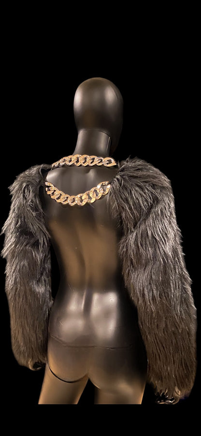 Black Shaggy Faux Fur Bolero
