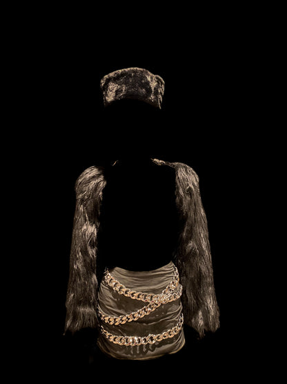 Black Shaggy Faux Fur Bolero